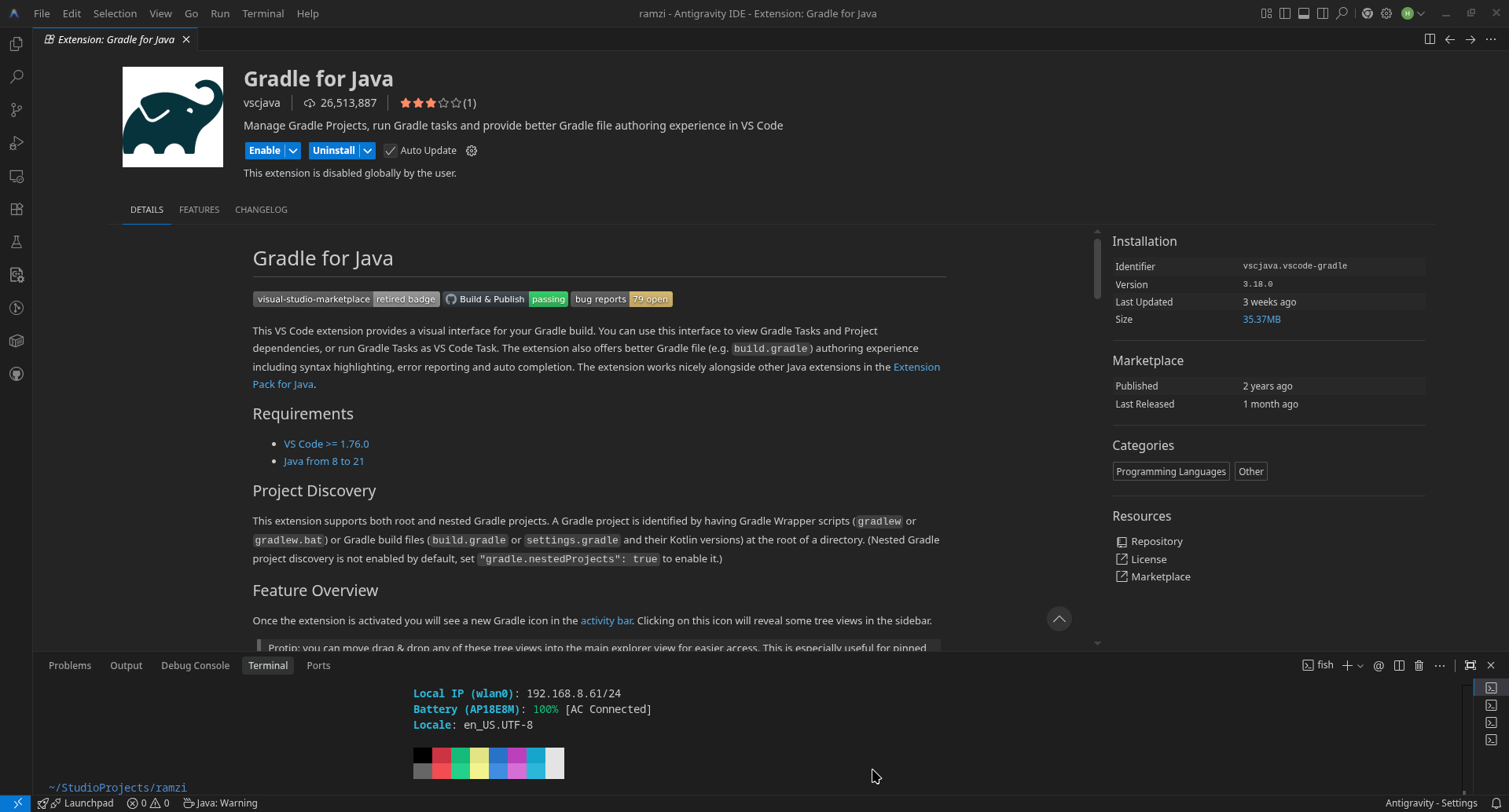 Gradle for Java Configuration Screenshot